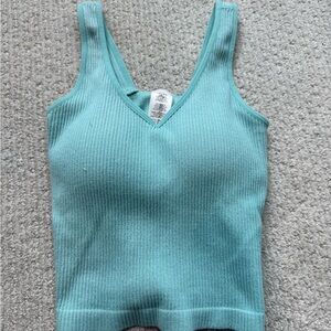 Altar'd State Teal Ribbed V-Neck Tank Top